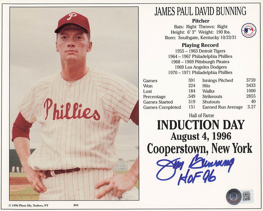 Philadelphia Phillies Jim Bunning Autographed Jersey