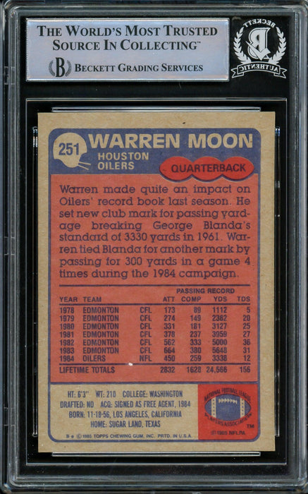 Warren Moon Autographed 1985 Topps Rookie Card #251 Houston Oilers HOF 06  Beckett BAS #14612309