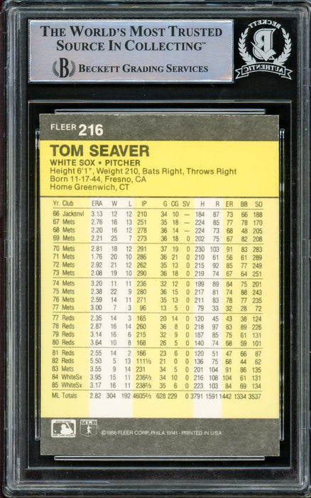 Tom Seaver Autographed 1986 Fleer Card #216 Chicago White Sox HOF