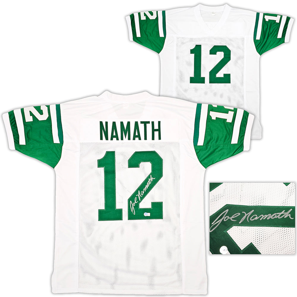 New York Jets Joe Namath Autographed White Jersey Beckett BAS Witness Stock #212599