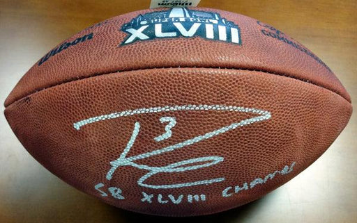 Russell Wilson Autographed Super Bowl Leather Football Seattle Seahawks "SB XLVIII Champs" RW Holo Stock #72353 - RSA