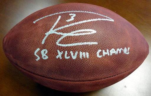 Russell Wilson Autographed Super Bowl Leather Football Seattle Seahawks "SB XLVIII Champs" RW Holo Stock #72353 - RSA