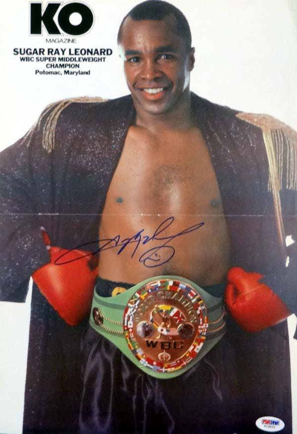 Sugar Ray Leonard Autographed 11x15.5 Magazine Poster Photo PSA/DNA #T19820 - RSA