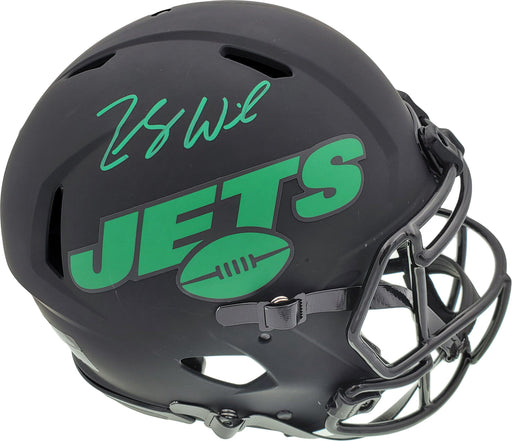 Zach Wilson Autographed New York Jets Eclipse Black Full Size Authentic Speed Helmet Beckett BAS QR Stock #194731 - RSA