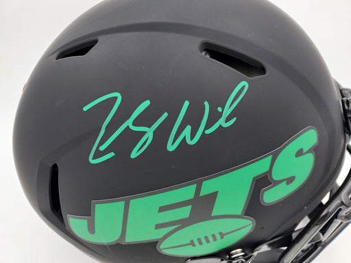 Zach Wilson Autographed New York Jets Eclipse Black Full Size Authentic Speed Helmet Beckett BAS QR Stock #194731 - RSA