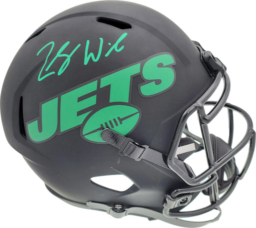 Zach Wilson Autographed New York Jets Eclipse Black Full Size Replica Speed Helmet Beckett BAS QR Stock #194730 - RSA