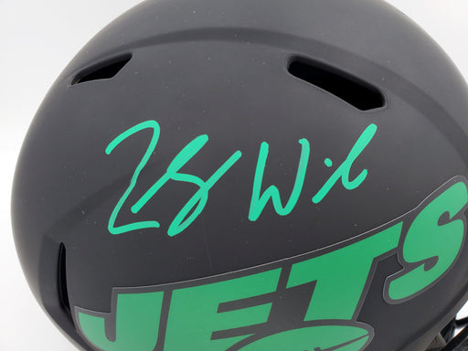 Zach Wilson Autographed New York Jets Eclipse Black Full Size Replica Speed Helmet Beckett BAS QR Stock #194730 - RSA