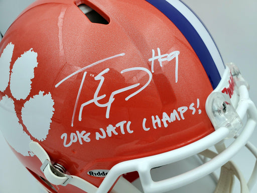 Travis Etienne Autographed Clemson Tigers Orange Full Size Authentic Speed Helmet "2018 Natl Champs!" Beckett BAS Stock #193991 - RSA