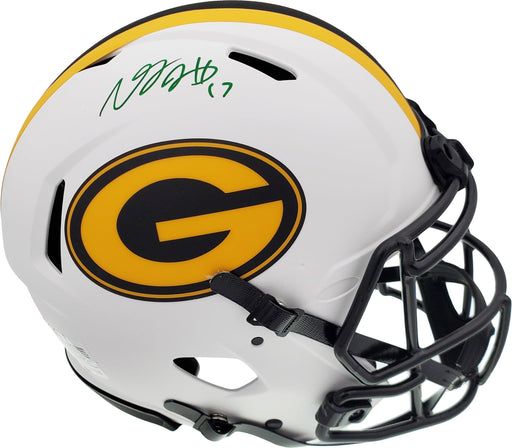 Davante Adams Autographed Green Bay Packers Lunar Eclipse White Full Size Authentic Speed Helmet Beckett BAS QR Stock #193771 - RSA