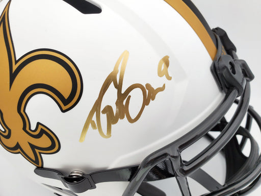 Drew Brees Autographed New Orleans Saints Lunar Eclipse White Full Size Replica Speed Helmet Beckett BAS Stock #193498 - RSA