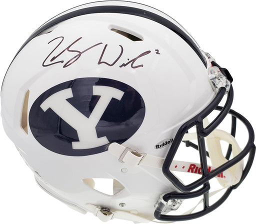 Zach Wilson Autographed BYU Cougars White Full Size Authentic Speed Helmet Beckett BAS QR Stock #193494 - RSA