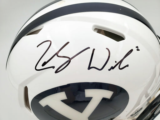 Zach Wilson Autographed BYU Cougars White Full Size Authentic Speed Helmet Beckett BAS QR Stock #193494 - RSA