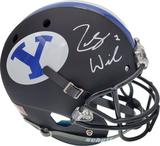 Zach Wilson Autographed BYU Cougars Matte Black Schutt Full Size Replica Helmet Beckett BAS Stock #191106 - RSA