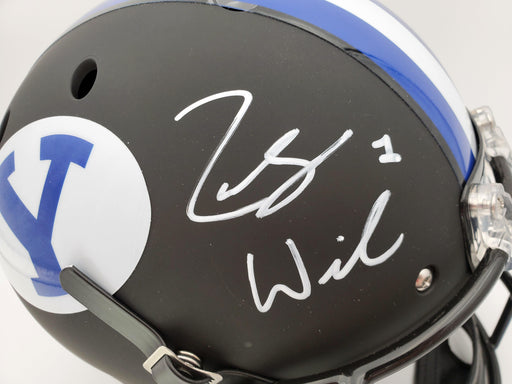 Zach Wilson Autographed BYU Cougars Matte Black Schutt Full Size Replica Helmet Beckett BAS Stock #191106 - RSA
