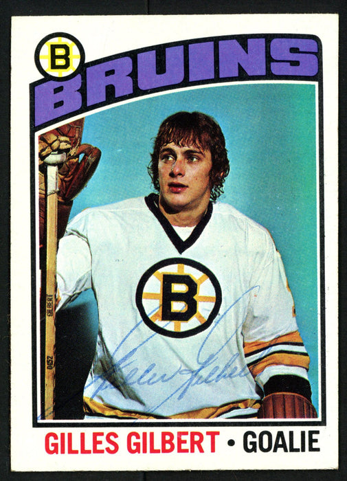 Gilles Gilbert Autographed 1976-77 Topps Card #255 Boston Bruins SKU #150200 - RSA