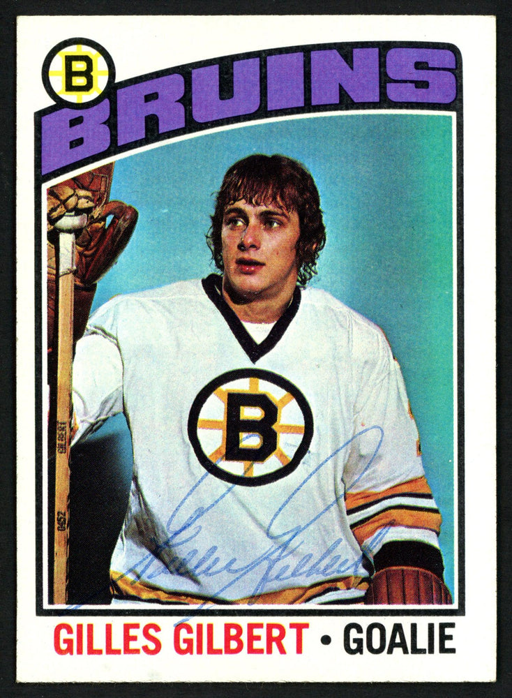 Gilles Gilbert Autographed 1976-77 Topps Card #255 Boston Bruins SKU #150199 - RSA