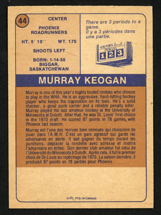 Murray Keogan Autographed 1974-75 WHA O-Pee-Chee Card #44 Phoenix Roadrunners SKU #151917 - RSA