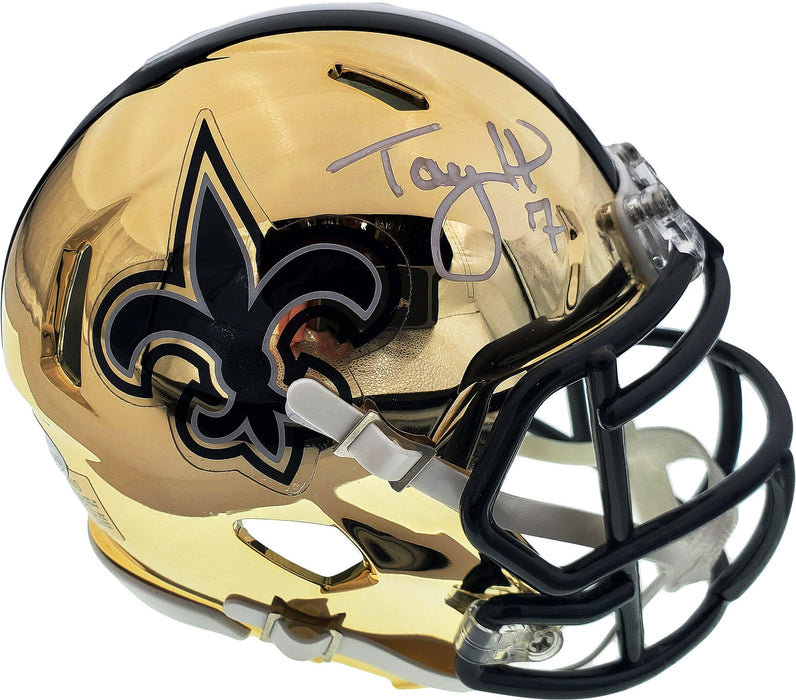 Taysom Hill Autographed New Orleans Saints Gold Chrome Speed Mini Helmet  Beckett BAS Stock #177448