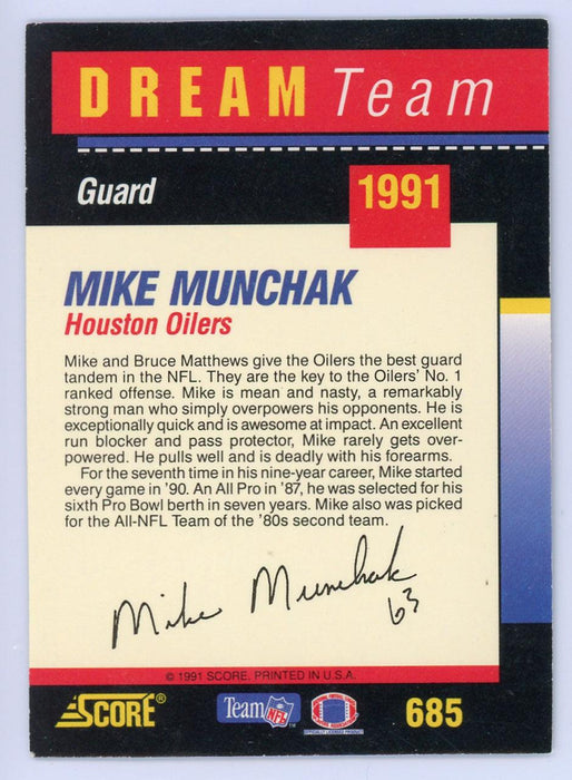 Mike Munchak Autographed 1991 Score Card #685 Houston Oilers SKU #1346 — RSA