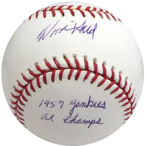 Woodie Held Autographed Official MLB Baseball New York Yankees "1957 AL Champs" Beckett BAS #S75336 - RSA