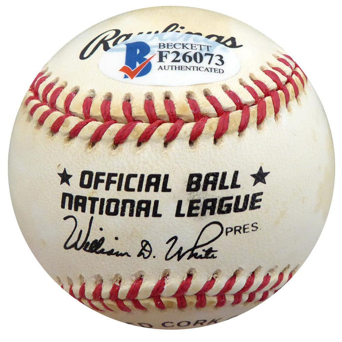 Rex Barney Autographed Official NL Baseball Brooklyn Dodgers Beckett BAS #F26073 - RSA