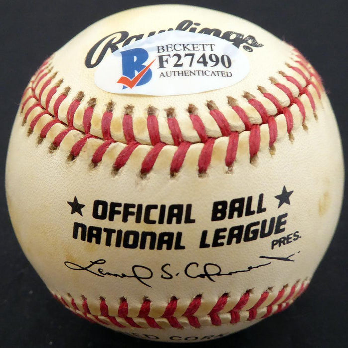 Roy Smalley Sr. Autographed Official NL Baseball Milwaukee Braves, Chicago Cubs Beckett BAS #F27490 - RSA
