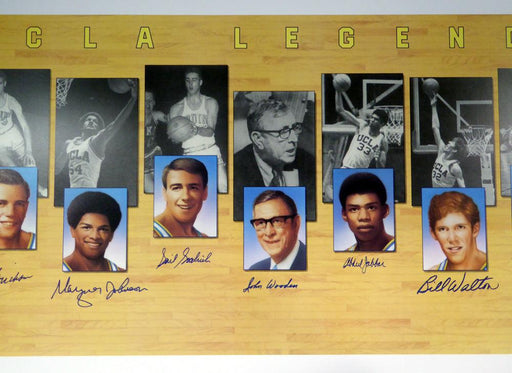 UCLA Bruins Legends Autographed 22x40 Lithograph With 7 Signatures Including Kareem Abdul-Jabbar, John Wooden & Bill Walton Beckett BAS Stock #121631 - RSA
