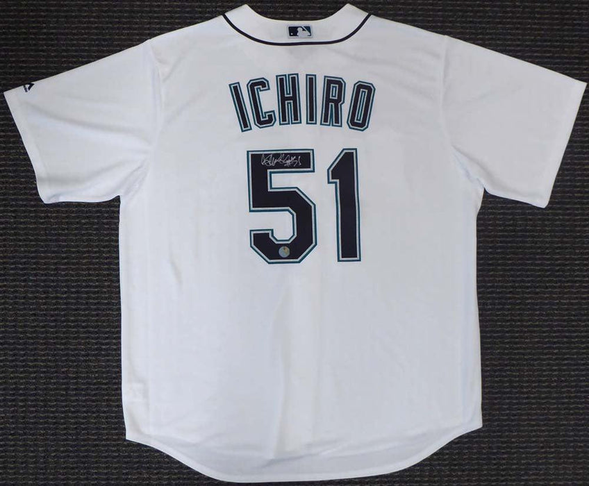 Mil Seattle Mariners Ichiro Suzuki Autographed White Majestic Cool Base Jersey #51 Size XL Is Holo Stock #148635