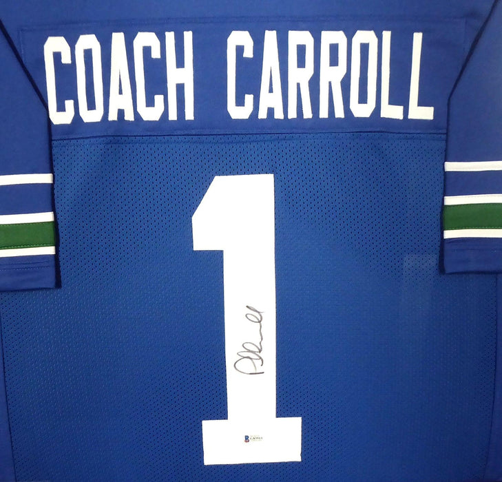 Seattle Seahawks Pete Carroll Autographed Framed Blue Jersey Beckett B — RSA