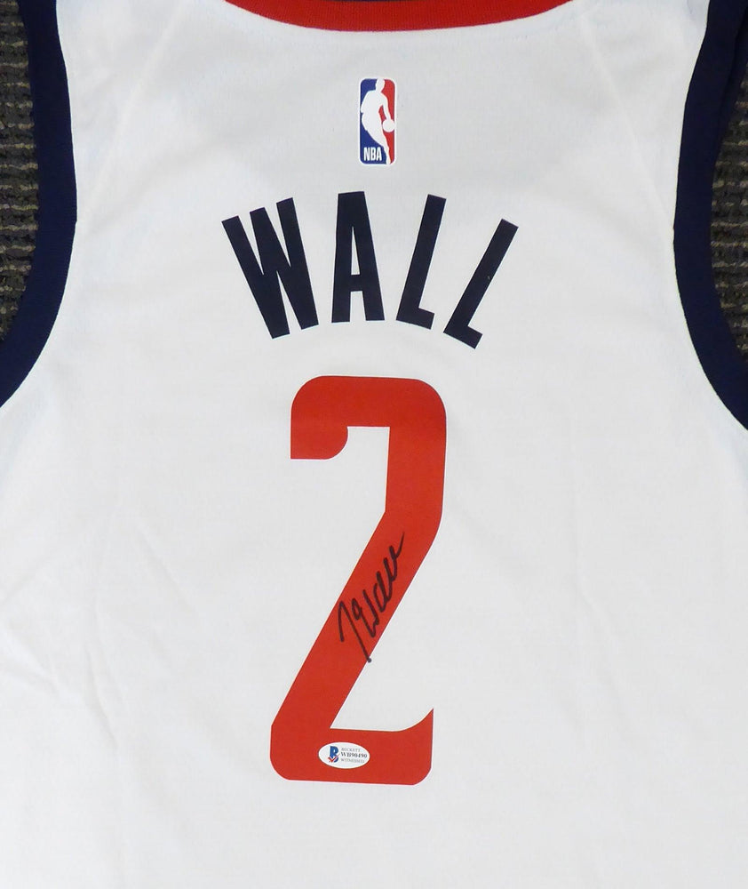 Washington Wizards John Wall Autographed White Nike Swingman Jersey DC Logo Size L Beckett BAS Stock #182246 - RSA