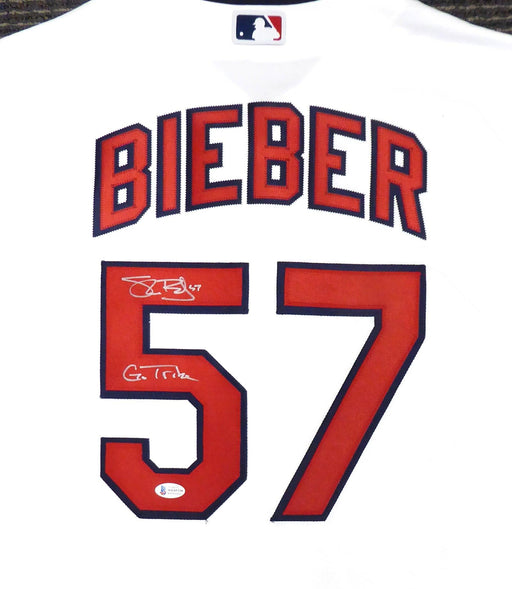 Men's Cleveland Indians Shane Bieber Majestic White Official Cool Base  Player Jersey