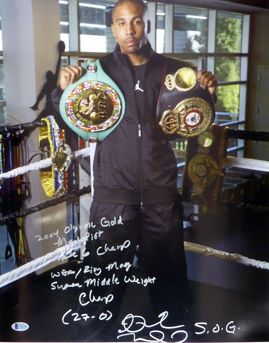 Andre Ward Autographed 16x20 Photo "2004 Olympic Gold Medalist, Super 6 Champ, WBA/Ring Mag Super Middle Weight Champ, 27-0, SOG" Beckett BAS #V61292 - RSA