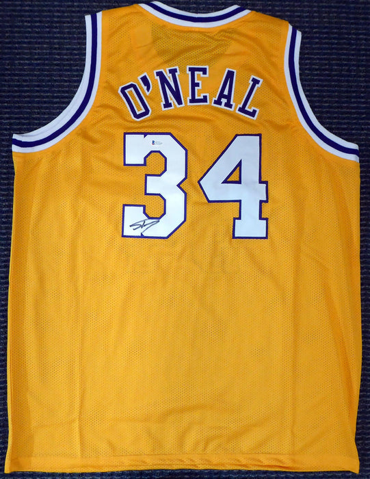 Los Angeles Lakers Shaquille O'Neal Autographed Yellow Jersey On 3 Beckett BAS Stock #191014 - RSA