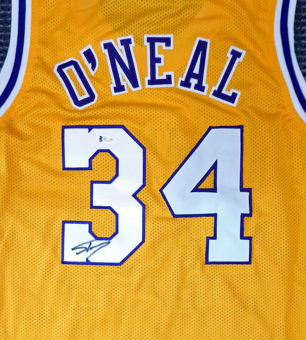 Los Angeles Lakers Shaquille O'Neal Autographed Yellow Jersey On 3 Beckett BAS Stock #191014 - RSA