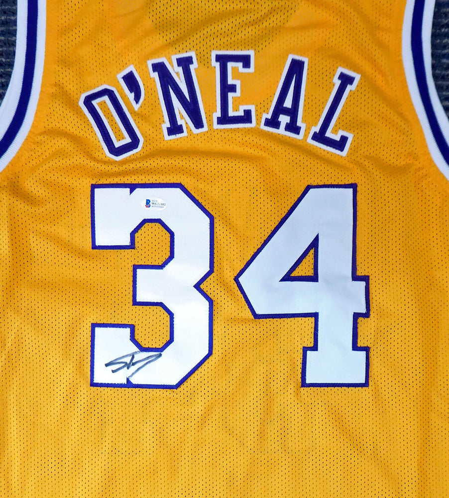Los Angeles Lakers Shaquille O'Neal Autographed Yellow Jersey On 3 Beckett BAS Stock #191014 - RSA