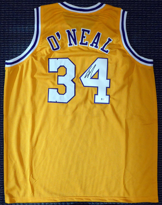 Los Angeles Lakers Shaquille O'Neal Autographed Yellow Jersey On 4 Beckett BAS Stock #191013 - RSA