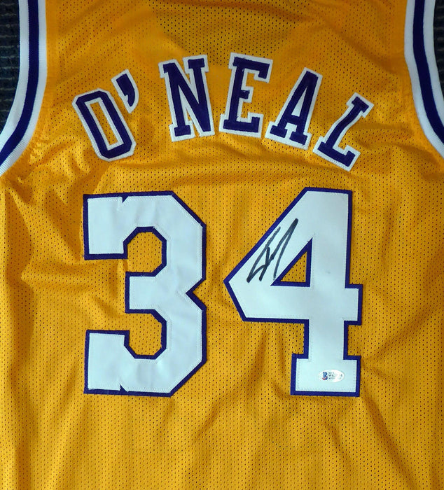 Los Angeles Lakers Shaquille O'Neal Autographed Yellow Jersey On 4 Beckett BAS Stock #191013 - RSA