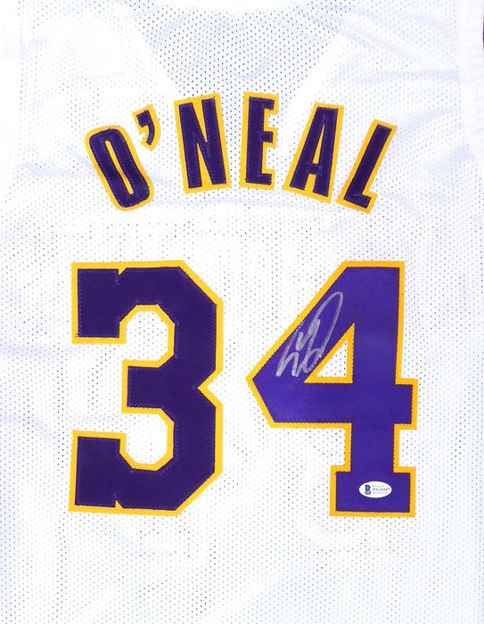Los Angeles Lakers Shaquille O'Neal Autographed White Jersey Signed on #4 Beckett BAS Stock #191134 - RSA
