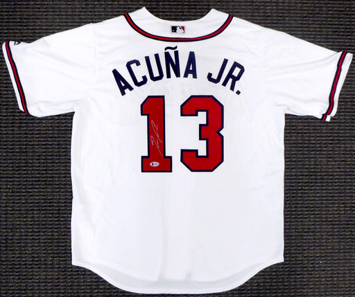 Ronald Acuna Jr. Authentic Signed Red Pro Style Framed Jersey