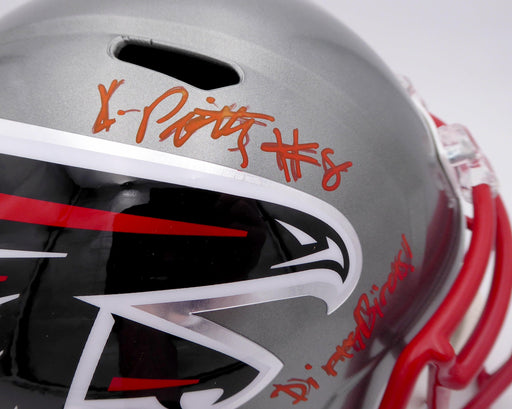 Kyle Pitts Autographed Atlanta Falcons Flash Silver Full Size Replica Speed Helmet "Dirty Bird!" (Smudge) Beckett BAS QR #WL25762 - RSA