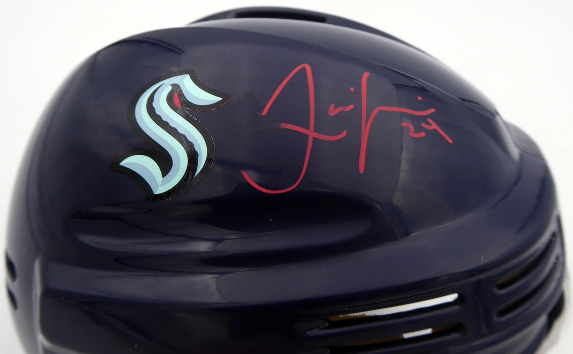 Jamie Oleksiak Autographed Seattle Kraken Blue Mini Helmet (Smudge) Fanatics Holo #B333699 - RSA