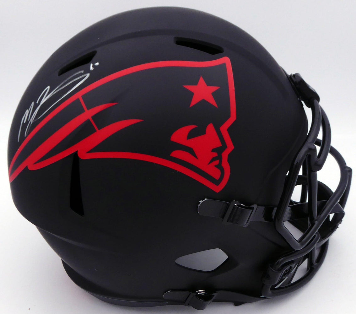 Mac Jones Autographed New England Patriots Eclipse Black Full Size Replica Speed Helmet (Light Auto) Beckett BAS QR #WS86061 - RSA