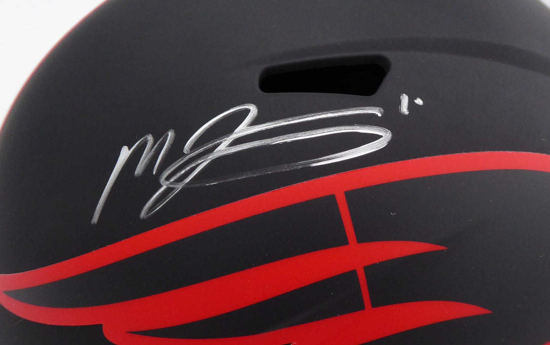 Mac Jones Autographed New England Patriots Eclipse Black Full Size Replica Speed Helmet (Light Auto) Beckett BAS QR #WS86060 - RSA