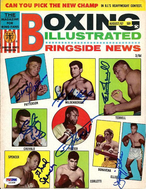 Boxing Greats Autographed Boxing Illustrated Magazine Cover With 7 Total Signatures Including Joe Frazier & Floyd Patterson PSA/DNA #S01608 - RSA