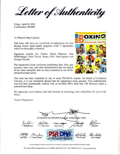 Boxing Greats Autographed Boxing Illustrated Magazine Cover With 7 Total Signatures Including Joe Frazier & Floyd Patterson PSA/DNA #S01608 - RSA