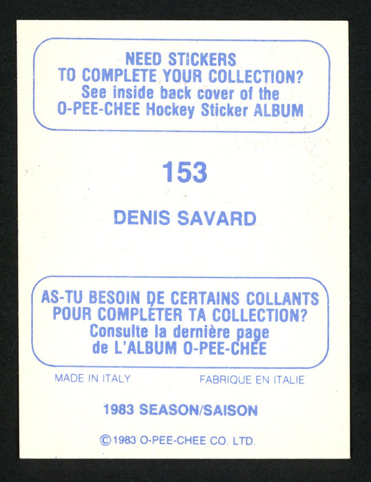 Denis Savard Autographed 1983-84 O-Pee-Chee Sticker Card #153 Chicago Blackhawks SKU #153613 - RSA