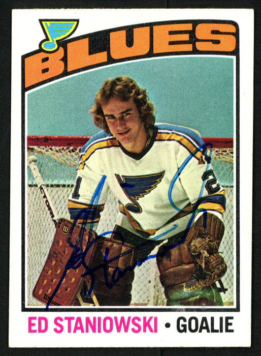 Ed Staniowski Autographed 1976-77 Topps Rookie Card #104 St. Louis Blues SKU #150182 - RSA