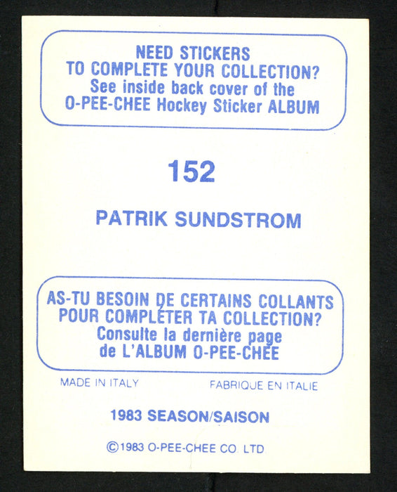 Patrik Sundstrom Autographed 1983-84 O-Pee-Chee Sticker Card #152 Vancouver Canucks SKU #153615 - RSA