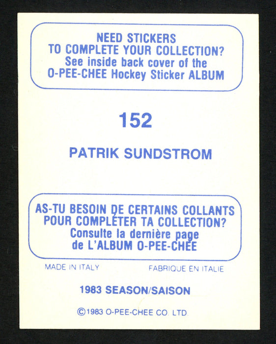 Patrik Sundstrom Autographed 1983-84 O-Pee-Chee Sticker Card #152 Vancouver Canucks SKU #153614 - RSA