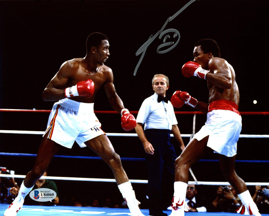 Sugar Ray Leonard Autographed 8x10 Photo vs. Thomas "Hitman" Hearns Beckett BAS Stock #178109 - RSA